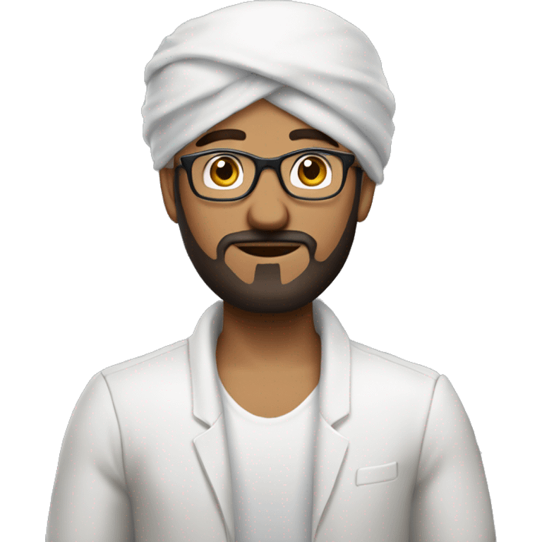 Turban man with small beard, glasses and white clothes. also add backpack and keep this view also emoji