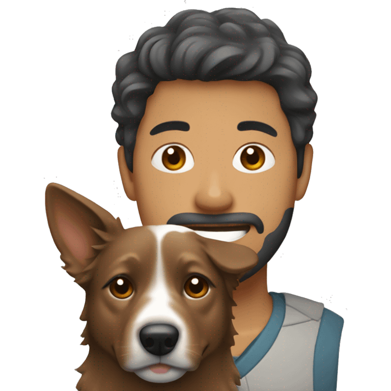 Long haired Asian man holding brown/grey Australian cattle dog  emoji