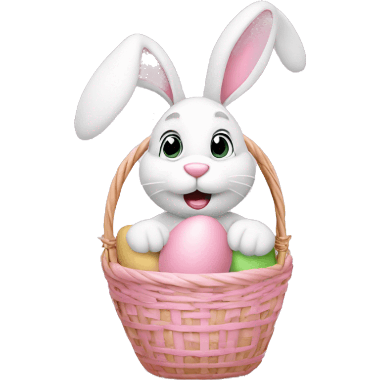 easter bunny with egg light pink basket emoji