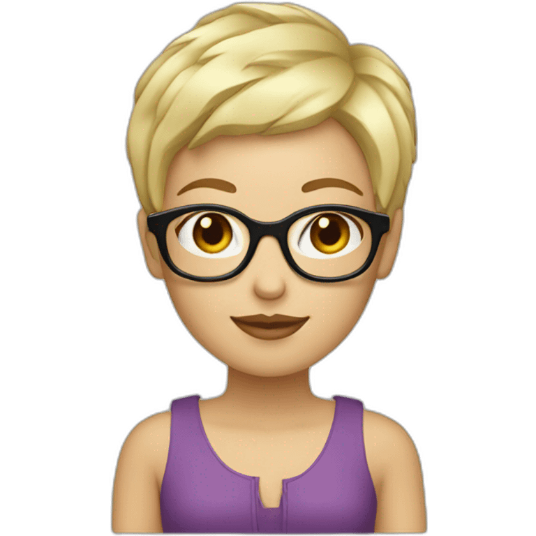 Blond woman with pixie haircut and glasses emoji