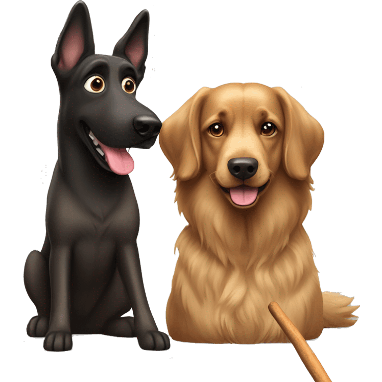 Belgian shepherd and cocker spaniel eating a stick emoji