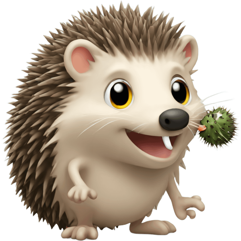 hedgehog with worm emoji