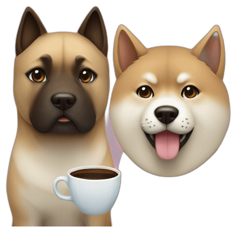 A Akita taking a coffee with a brown siamese  emoji