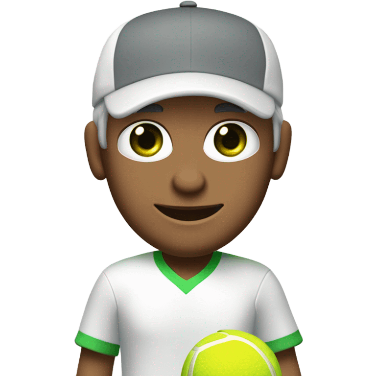 Tennisplayer white-male in his 50s,Green-eyes, gray-hear, white cap and white-shirt with tennis-raquet and tennis-ball emoji