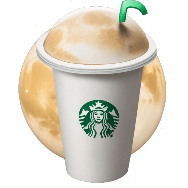 Starbucks latte wearing headphones on the moon.  emoji