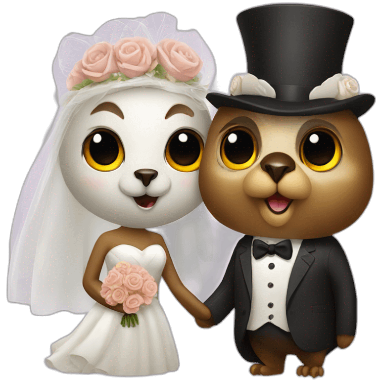 owl-bride and beaver-groom emoji