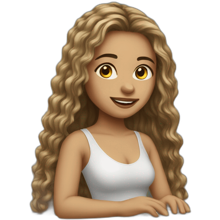 light skin girl long hairs with laptop emoji