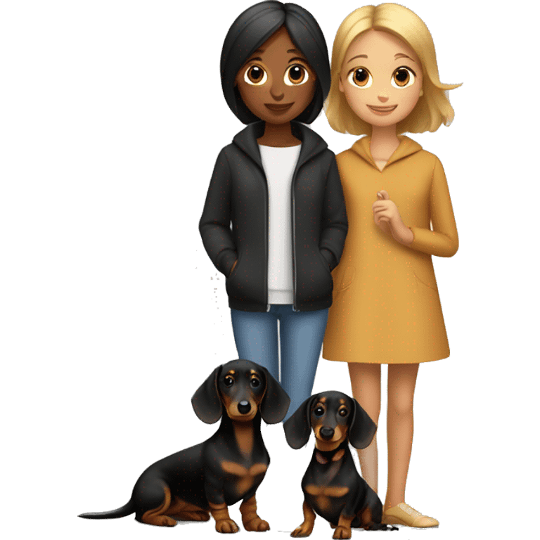 2 girls with black and tan dachshund emoji