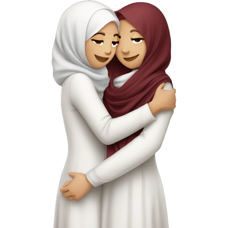 two girls hugging one in hijab second with dark red hair emoji