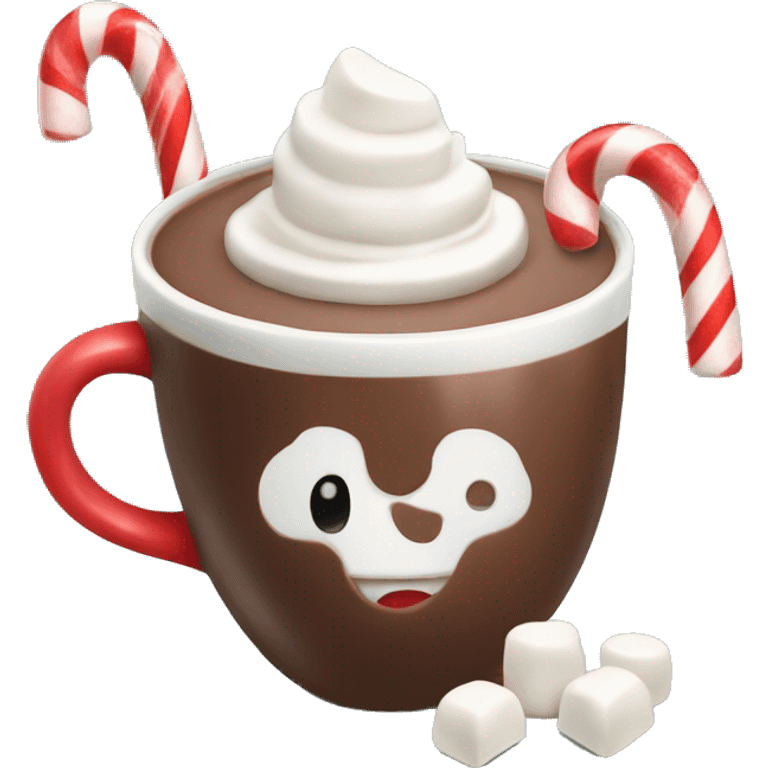  hot chocolate with marshmallows and a candy cane  emoji