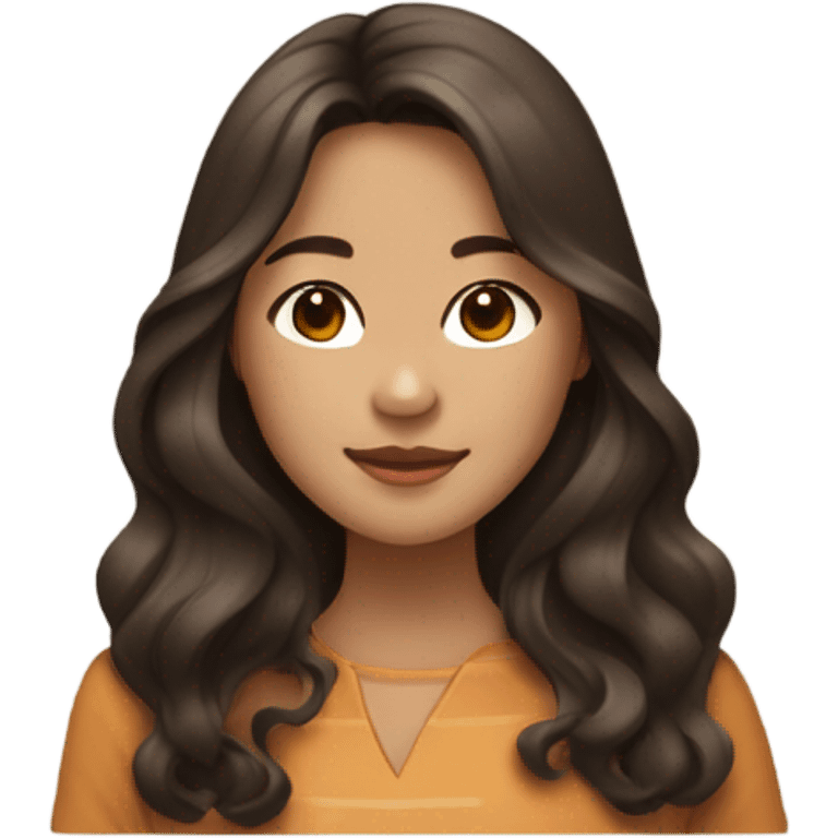 caramel skin asian girl with long dark brown medium wavy hair with middle part emoji