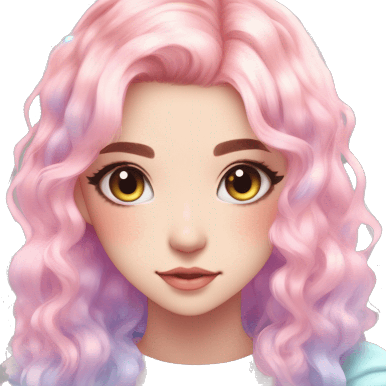 Gorgeous Beautiful Blushing Petite Colorful-Shiny-Pastel-Fairy-Anime-Girl with beautiful gradient pastel hair aesthetic emoji