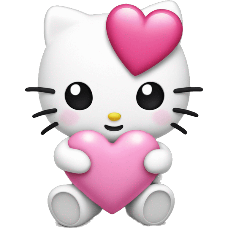 Hello kitty holding a pink heart emoji