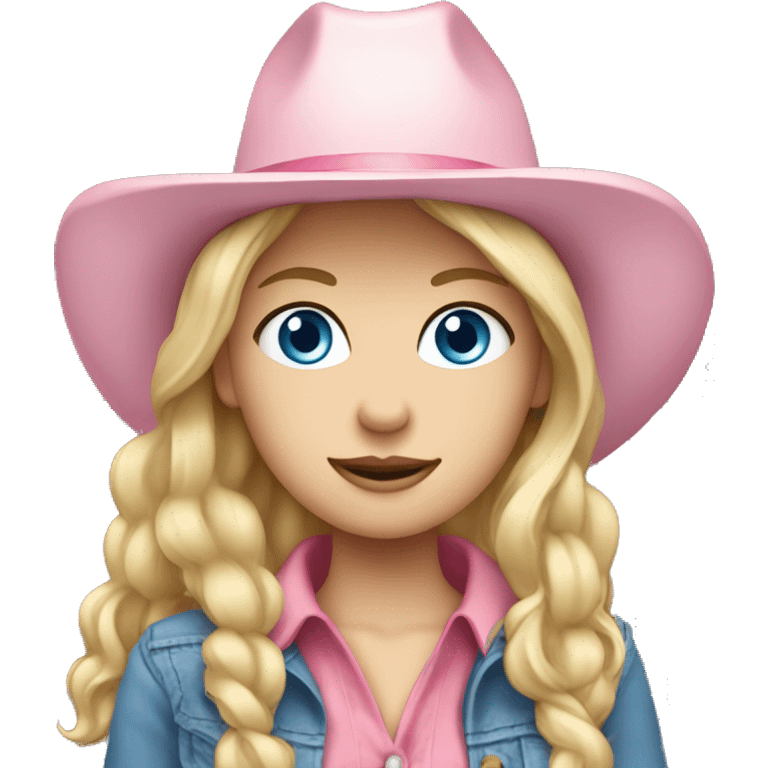 Cowgirl, pale skin, blue eyes, blonde hair, pink hat emoji