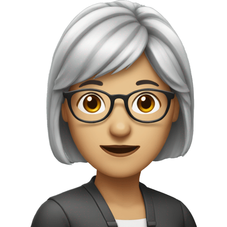 woman with grey hair and bangs, older with glasses  emoji