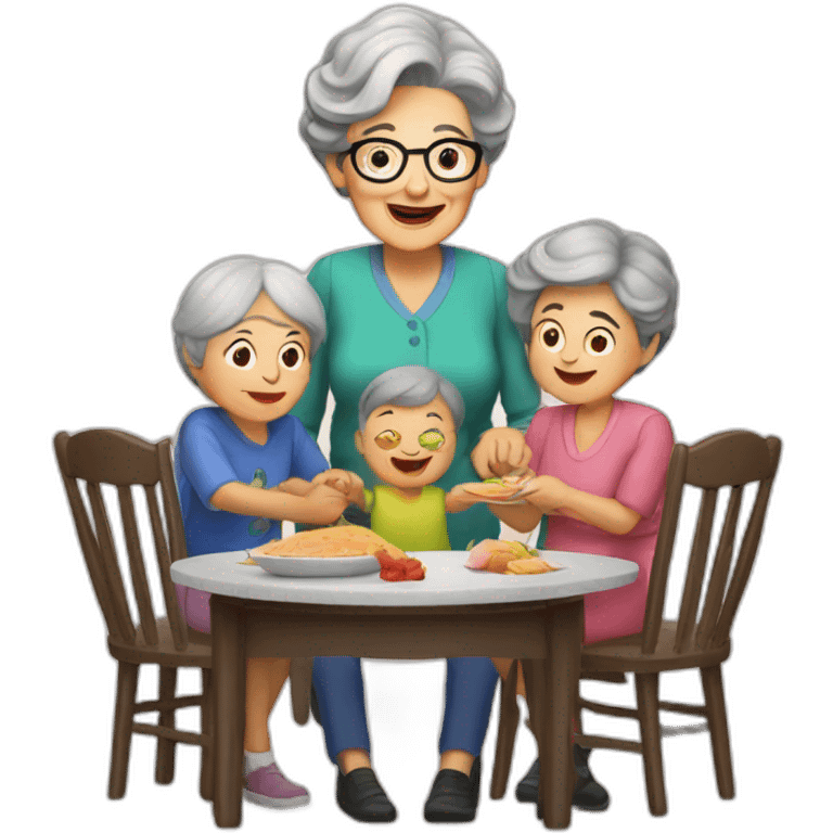 Granny with family in the table emoji