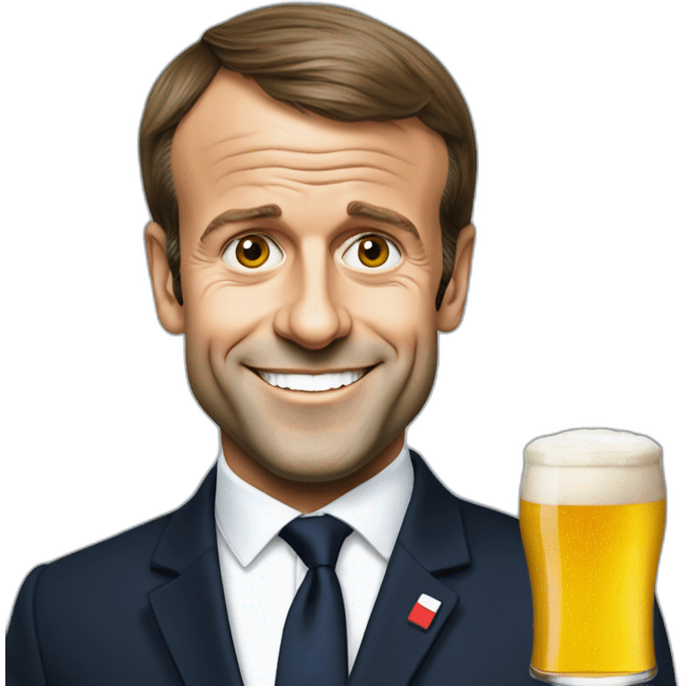 Emmanuel Macron avec une bière emoji