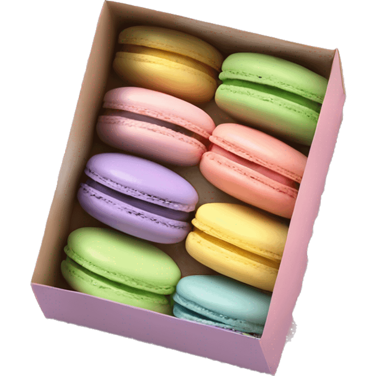 Realistic rectangle box of pastel macaron cookies lined up into the box emoji