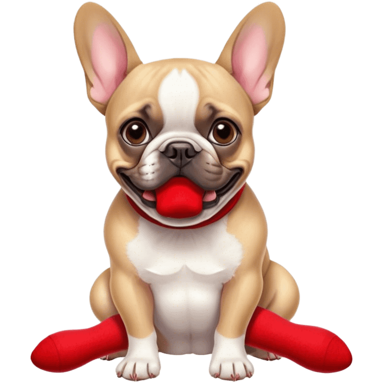 Bouledogue français eating a red sock  emoji