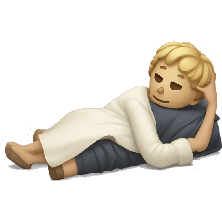 Hamlet laying down on the floor while slowly dying emoji