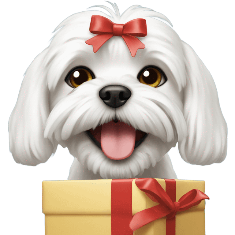 Maltese dog with a gift in its mouth emoji