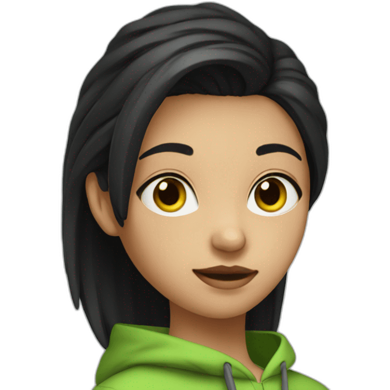 Girl-with-black-short-black-hair-and-green-hoodie emoji