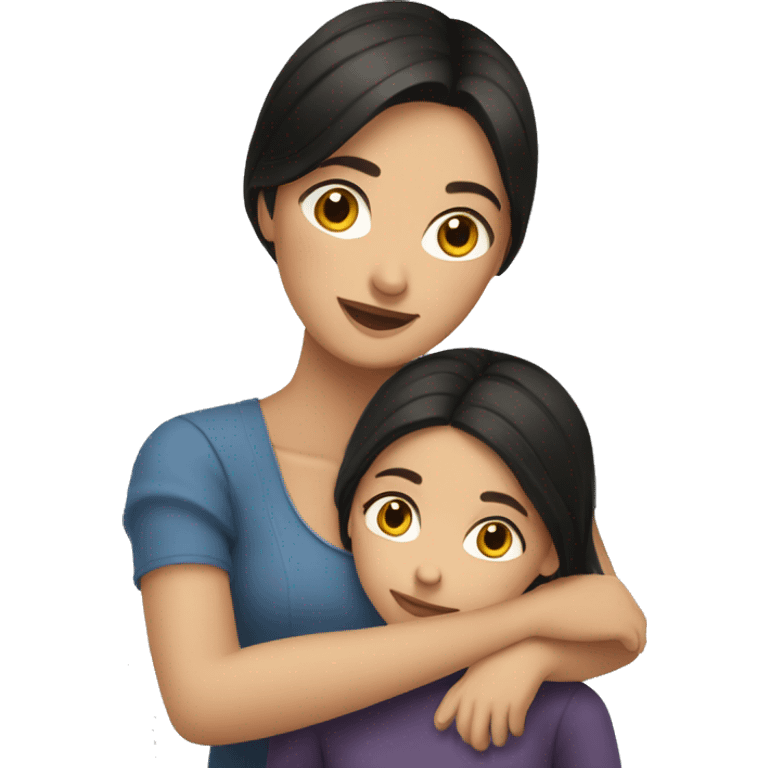 slavic mom and daughter hugging dark hair emoji