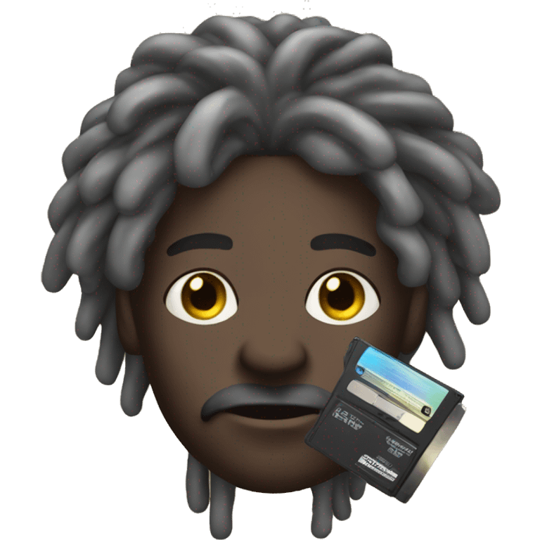 darkskin with dreads and a mustache holding a cd emoji