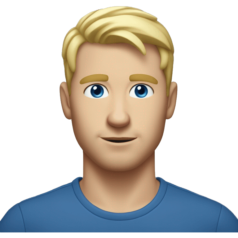 A head and shoulders shot of a 33 year old white man, with short blonde hair,   with blue eyes wearing a t-shirt. emoji