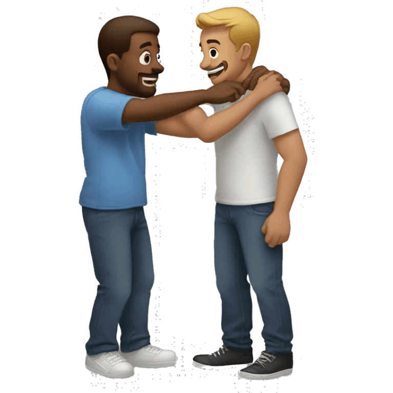 Two guys having a hug while a man stares from far away emoji