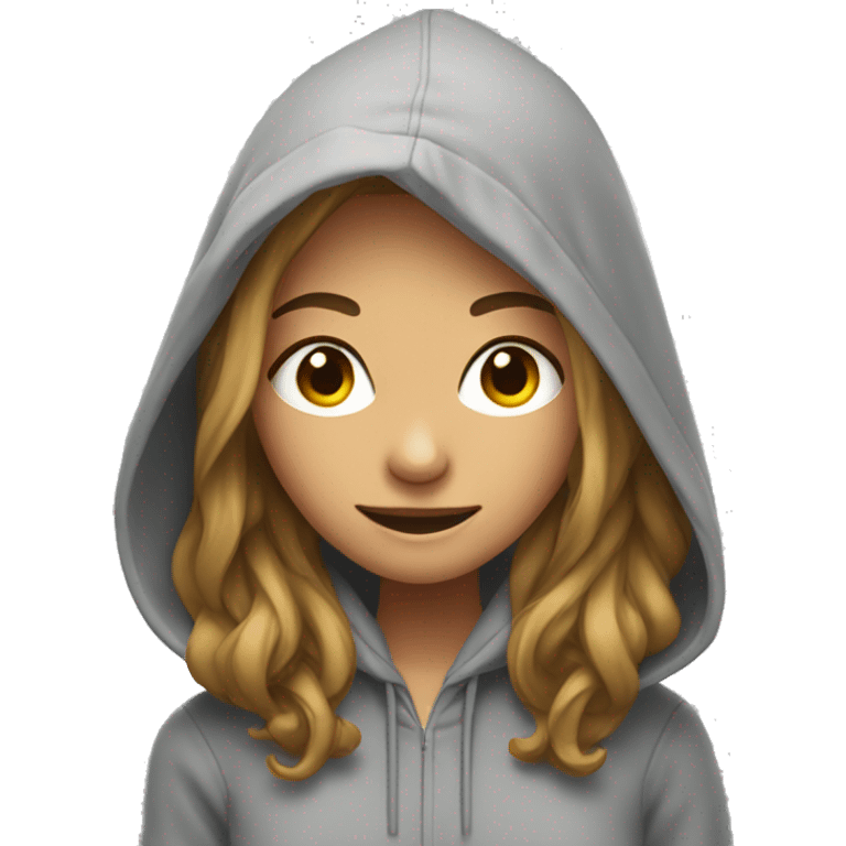 A young women in hoodie with smiling face and long hair emoji