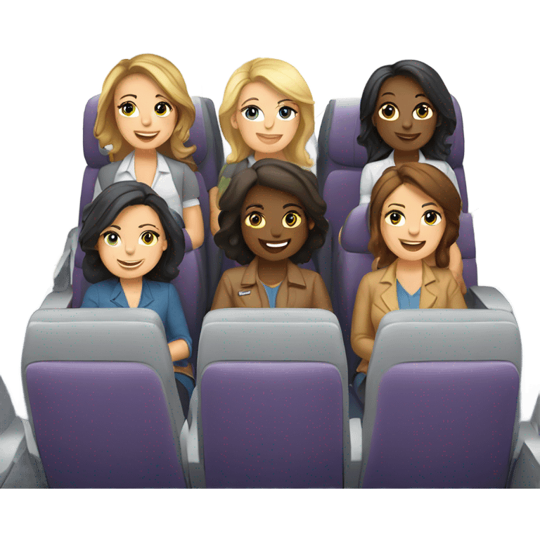 Group of 6 Caucasian women riding in a airplane  emoji