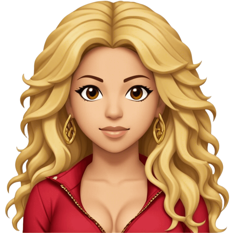 Cinematic Realistic portrait of Shakira, shown as a dynamic pop icon with expressive features and detailed modern attire, illuminated by vibrant, energetic lighting that highlights her global influence emoji