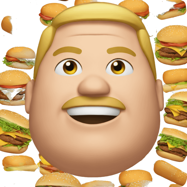 fat man surrounded by burgers emoji