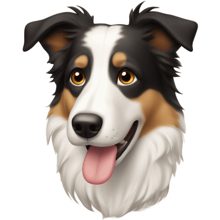 A short haired sand and white border collie with falling ears emoji