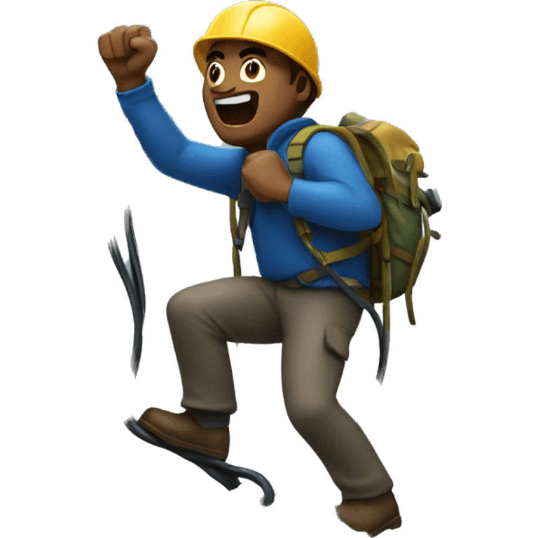 A bold man climbing a mountain in a storm with internet cables in his hand emoji