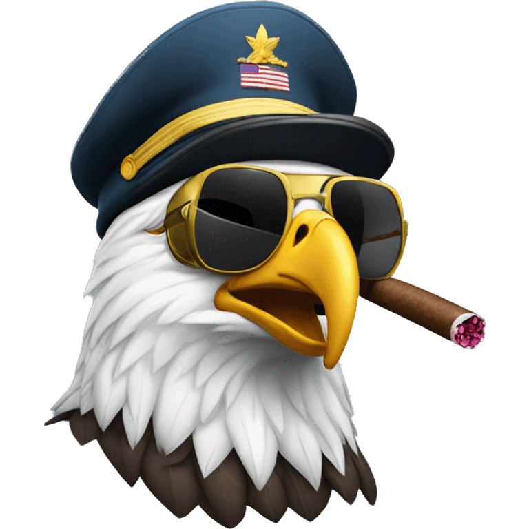 Soldier American bald eagle with sunglasses smoking a cigar emoji