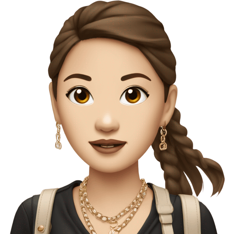 Realistic brown hair Chanel Asian Girl with Birkin bag and Chanel necklace emoji