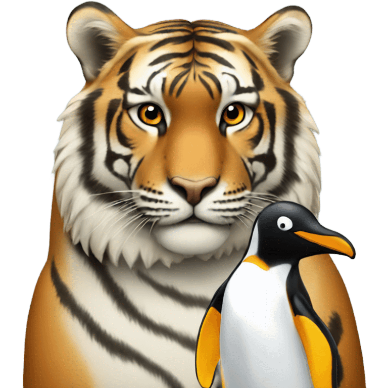 A tiger sat with a penguin emoji