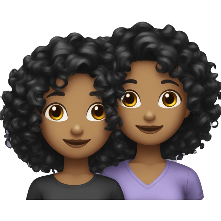 2 girls curly hair and wavy black color hair friends emoji