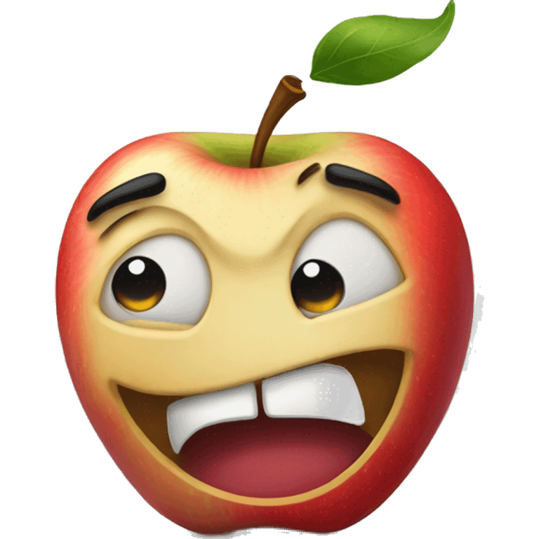 A bitten apple with the emotion of embarrassment emoji