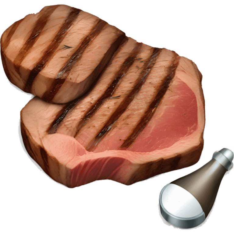 search icon with seared steak magnified emoji