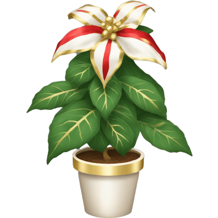 Giant red and white pointsetta plant with gold ribbons emoji