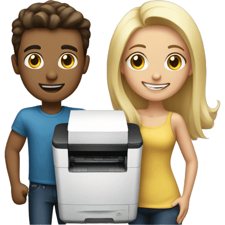 Young Couple using printer emoji