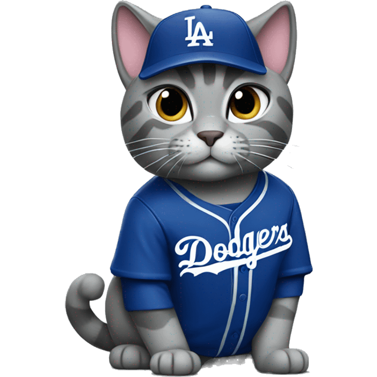 Grey Cat wearing a dodgers uniform  emoji