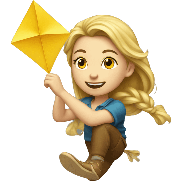 Caucasian Girl flying a yellow diamond-shaped kite emoji