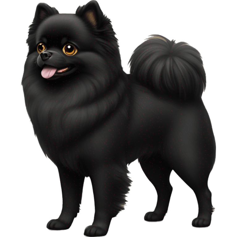 Black Pomeranian dog with golden eyes full body emoji