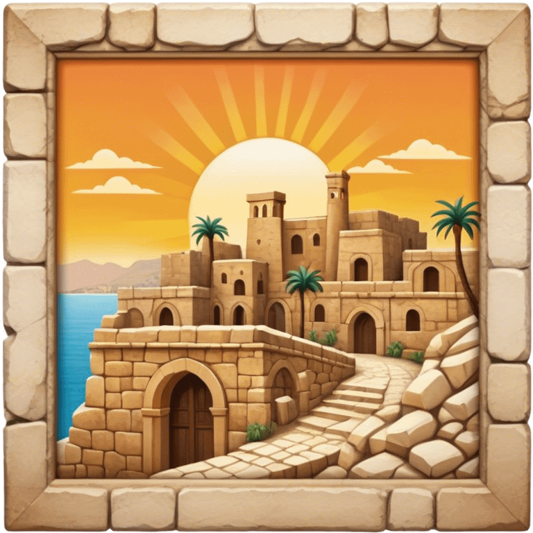 Cinematic Realistic Byblos Old City Landmark Emoji, depicted with ancient, weathered stone structures rendered with lifelike detail and nostalgic, warm lighting. emoji