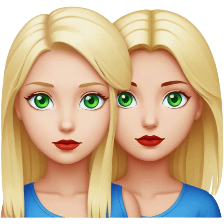 Blonde girl with green eyes and red girls with blue eyes emoji