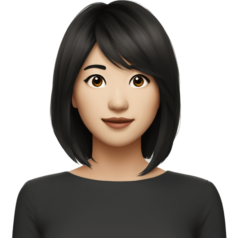 - Medium-length layered Asian hairstyle with side-swept bangs
- Messy, textured hair with natural volume
- Dark brown/black hair color emoji